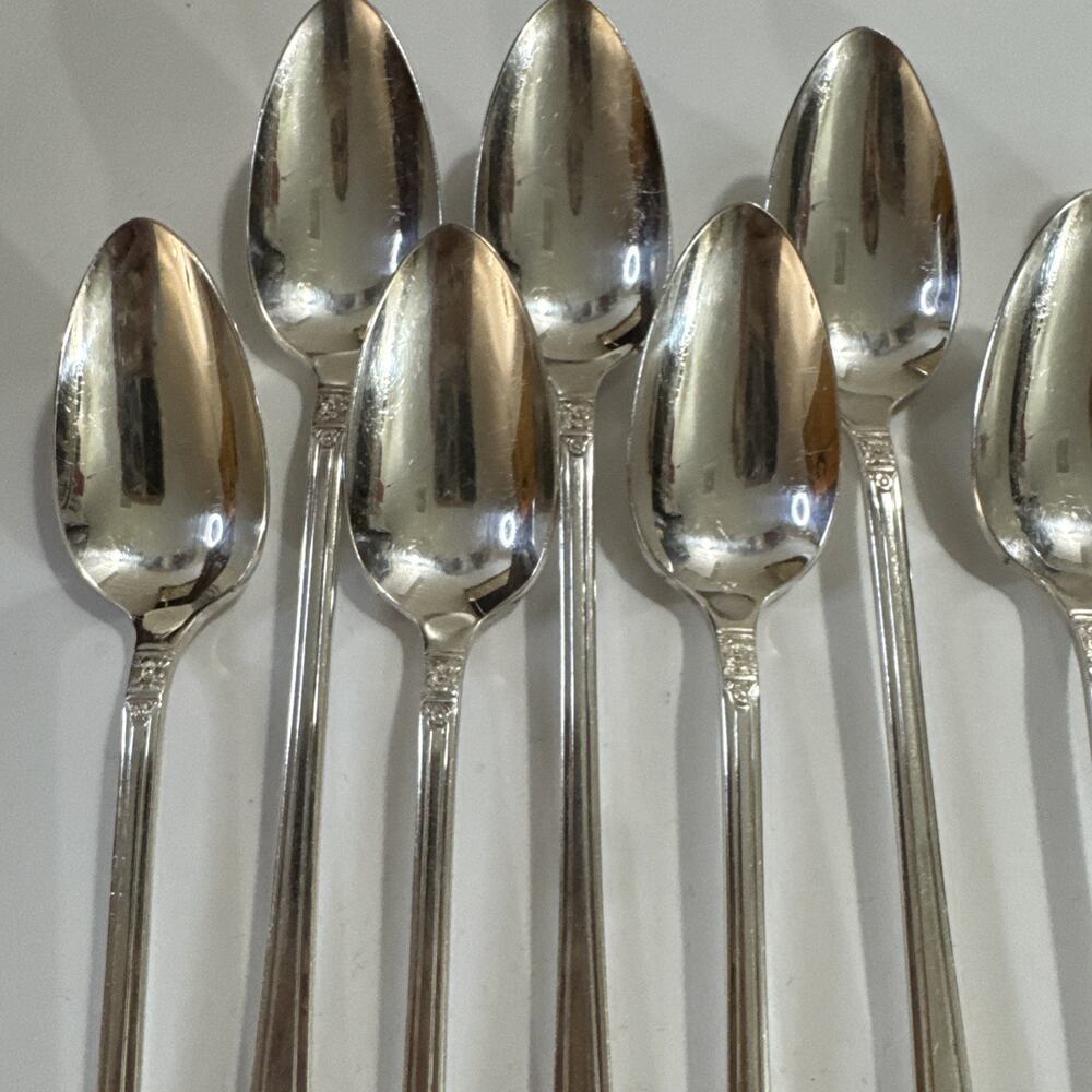 Set of 8 Iced Tea Spoons - Inauguration Pattern Silverplate National Silver - Picture 2 of 7